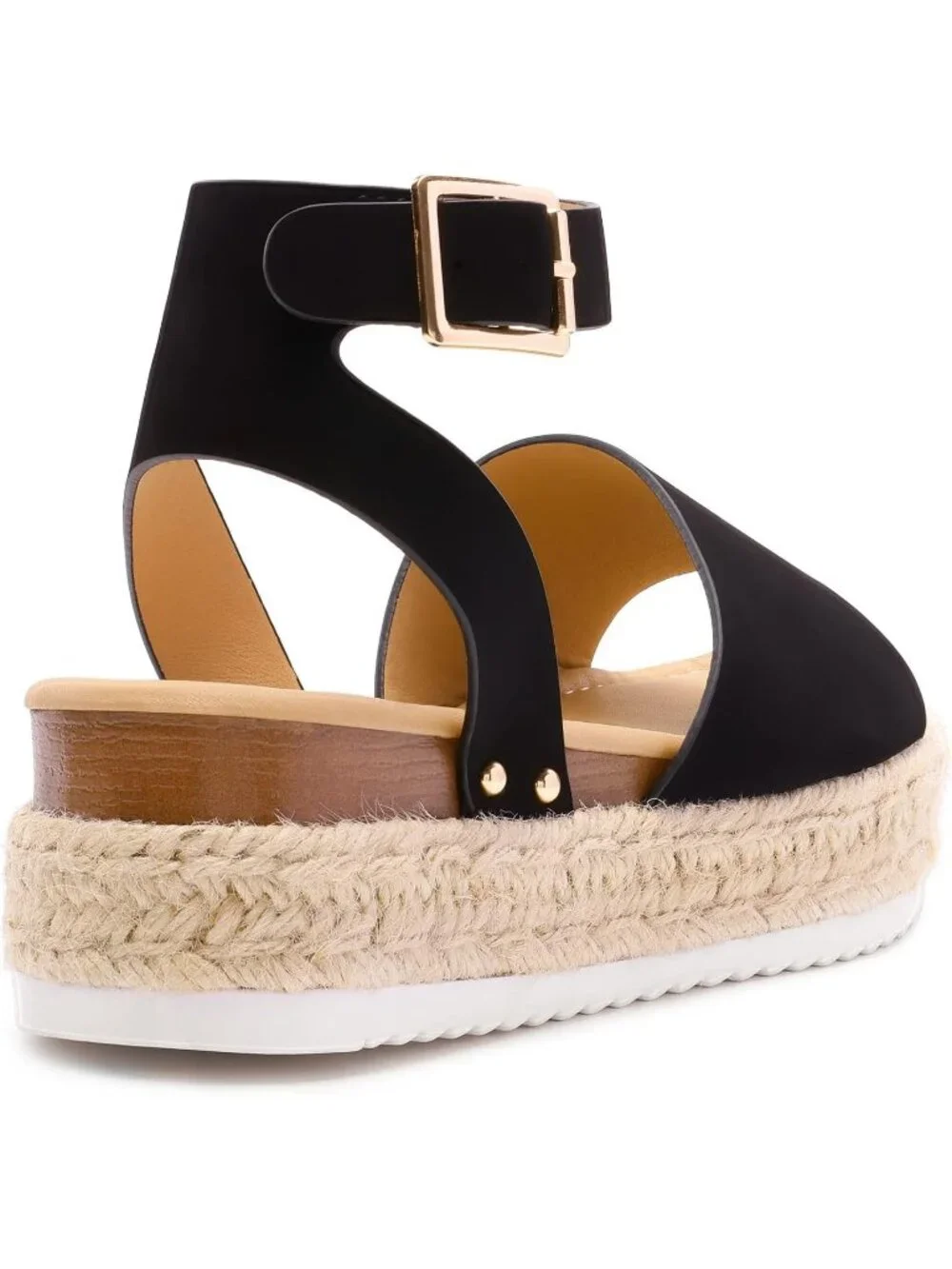 Women's Black Comfortable Platform Espadrilles Ankle Strap Wedge Sandal Shoes
